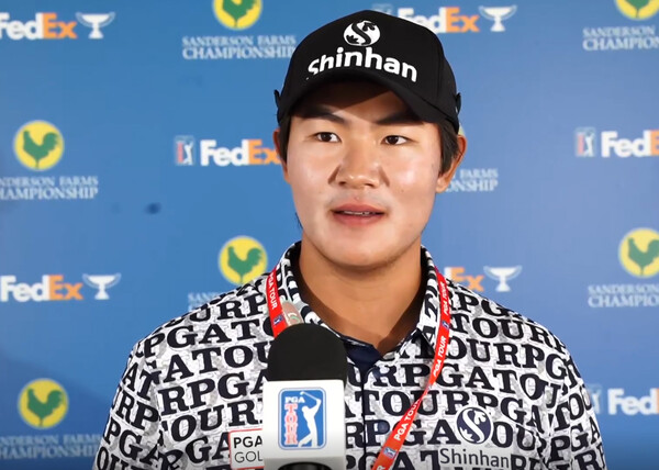 2022년 미국프로골프(PGA) 투어 샌더슨 팜스 챔피언십에 출전한 김성현 프로가 1라운드 경기 후 인터뷰하는 모습이다. 사진제공=PGA투어
